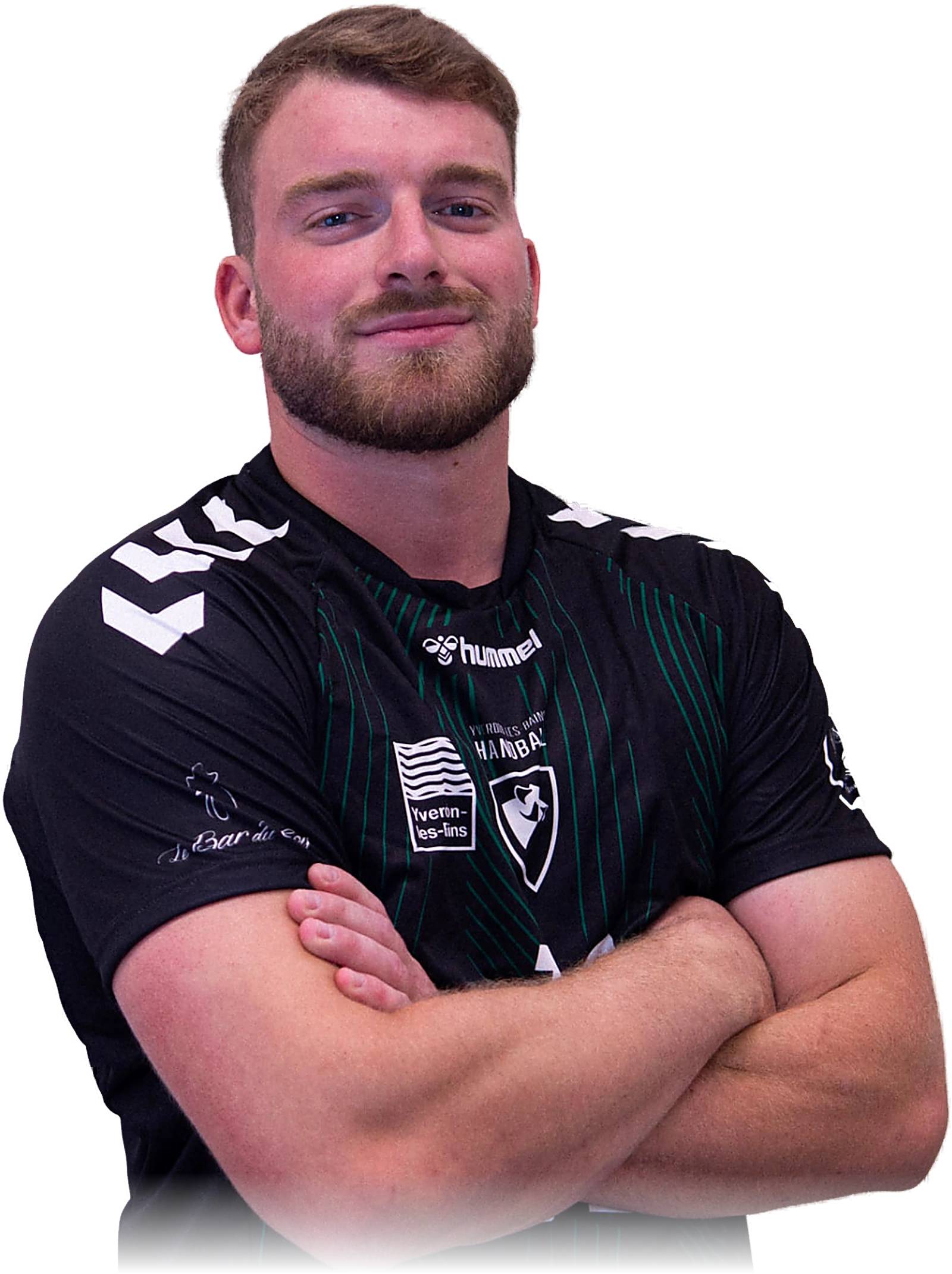 Joueur de l'équipe Hommes de l'US Yverdon Handball, bras croisés en maillot du club.